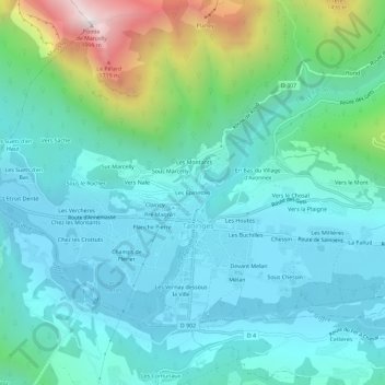 Mappa topografica Les Epinettes, altitudine, rilievo
