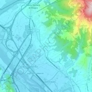 Mappa topografica Ponzano Magra, altitudine, rilievo