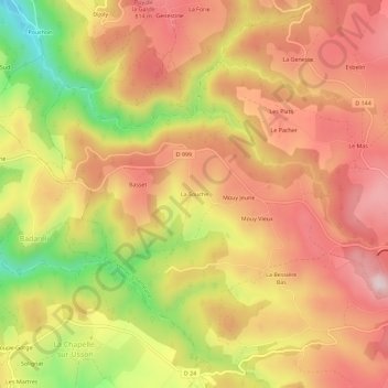 Mappa topografica La Souche, altitudine, rilievo