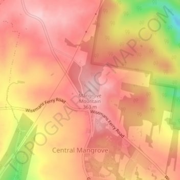 Mappa topografica Mangrove Mountain, altitudine, rilievo
