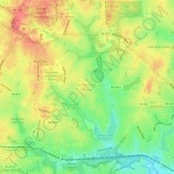 Mappa topografica Kings Park West, altitudine, rilievo