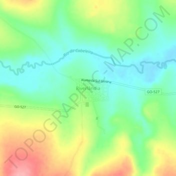 Mappa topografica Riverlândia, altitudine, rilievo