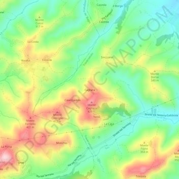 Mappa topografica Cagliara, altitudine, rilievo