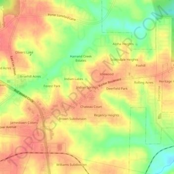 Mappa topografica Indian Springs, altitudine, rilievo