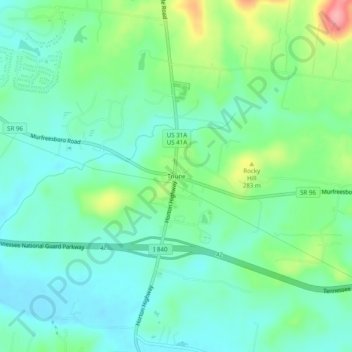 Mappa topografica Triune, altitudine, rilievo
