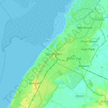 Mappa topografica Southport, altitudine, rilievo