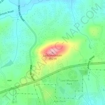 Mappa topografica Lost Mountain, altitudine, rilievo