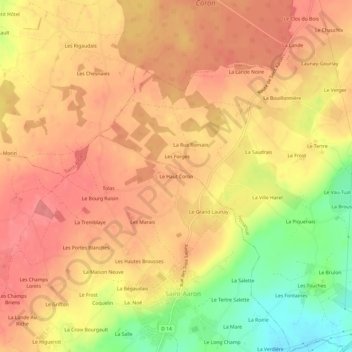 Mappa topografica Le Haut Coron, altitudine, rilievo
