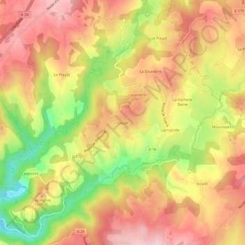 Mappa topografica Coulié, altitudine, rilievo
