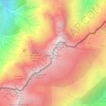 Mappa topografica Hochfrottspitze, altitudine, rilievo
