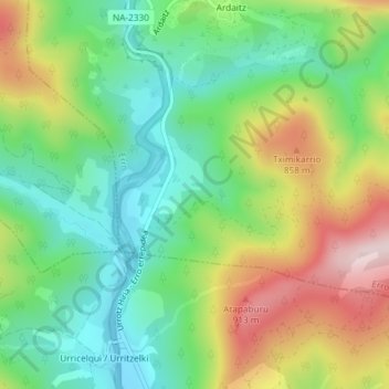 Mappa topografica Orosa, altitudine, rilievo