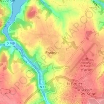 Mappa topografica Ploujean, altitudine, rilievo