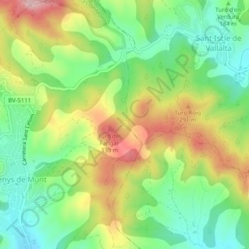 Mappa topografica Font d'en Trici, altitudine, rilievo