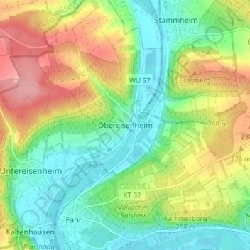 Mappa topografica Obereisenheim, altitudine, rilievo