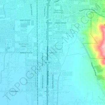 Mappa topografica Bellevue, altitudine, rilievo