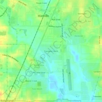 Mappa topografica Traceland North, altitudine, rilievo