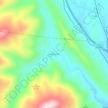 Mappa topografica Beech Grove, altitudine, rilievo