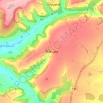 Mappa topografica Tresham, altitudine, rilievo