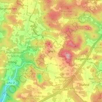 Mappa topografica Spies, altitudine, rilievo