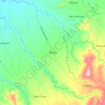 Mappa topografica Mutia, altitudine, rilievo