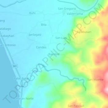 Mappa topografica Bacolod, altitudine, rilievo