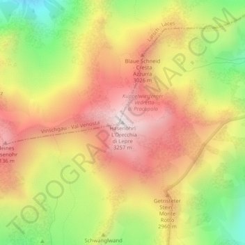 Mappa topografica Hasenöhrl, altitudine, rilievo