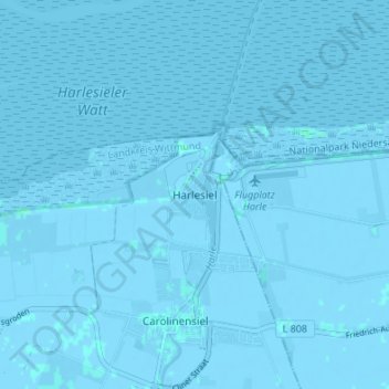 Mappa topografica Harlesiel, altitudine, rilievo