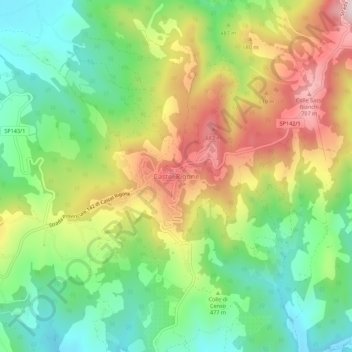 Mappa topografica Castel Rigone, altitudine, rilievo