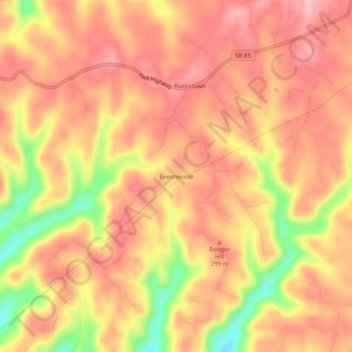 Mappa topografica Greenwood, altitudine, rilievo