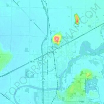 Mappa topografica Burlington, altitudine, rilievo