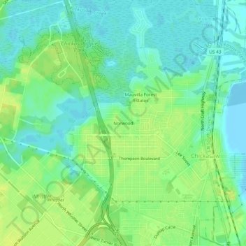 Mappa topografica Norwood, altitudine, rilievo