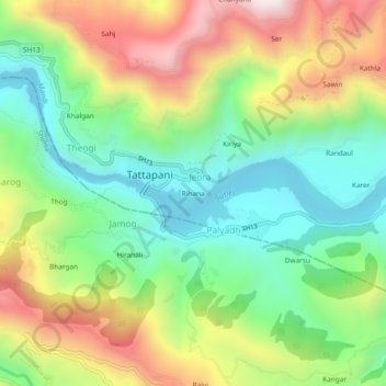 Mappa topografica Rihana, altitudine, rilievo