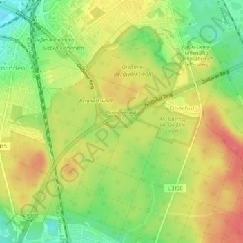 Mappa topografica Bergwerkswald, altitudine, rilievo