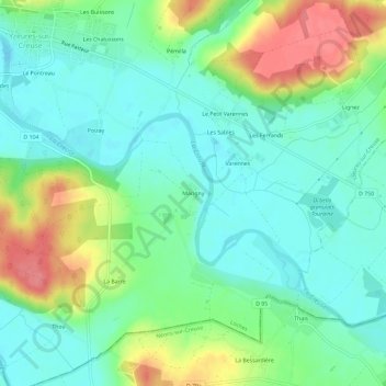 Mappa topografica Marigny, altitudine, rilievo