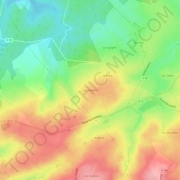 Mappa topografica Les Noyers, altitudine, rilievo