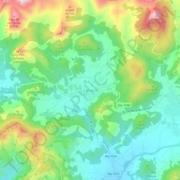 Mappa topografica s'Arracó, altitudine, rilievo