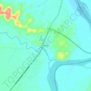 Mappa topografica Purnio, altitudine, rilievo