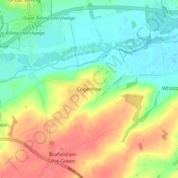 Mappa topografica Cogenhoe, altitudine, rilievo
