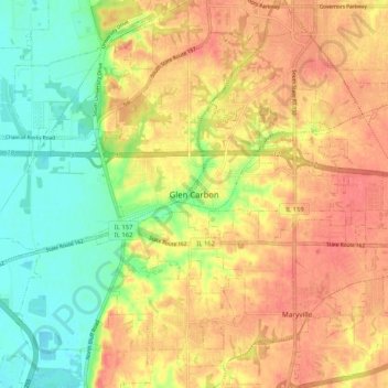 Mappa topografica Glen Carbon, altitudine, rilievo