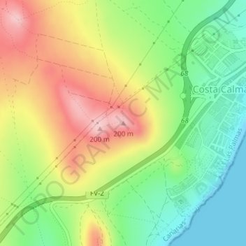 Mappa topografica 200m, altitudine, rilievo