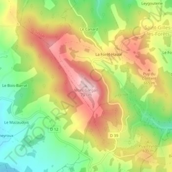 Mappa topografica Mont Gargan, altitudine, rilievo