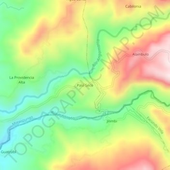 Mappa topografica Palo Seco, altitudine, rilievo