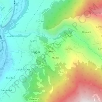 Mappa topografica Nagar, altitudine, rilievo