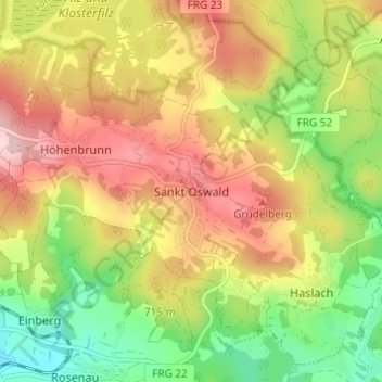 Mappa topografica Sankt Oswald, altitudine, rilievo