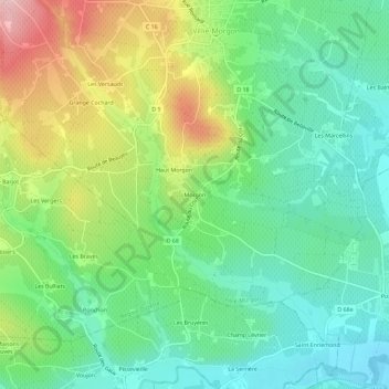 Mappa topografica Morgon, altitudine, rilievo