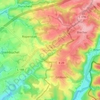 Mappa topografica Gronenborn, altitudine, rilievo