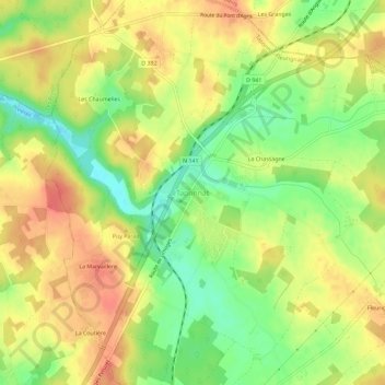 Mappa topografica Taponnat, altitudine, rilievo