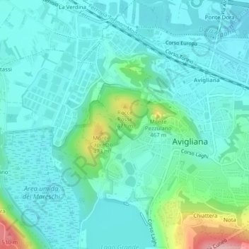 Mappa topografica Pera Piana, altitudine, rilievo