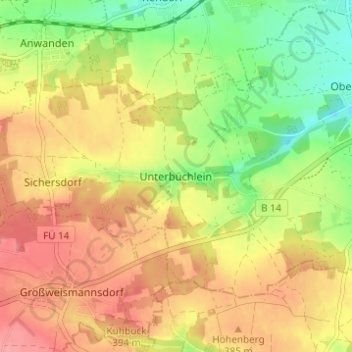 Mappa topografica Unterbüchlein, altitudine, rilievo