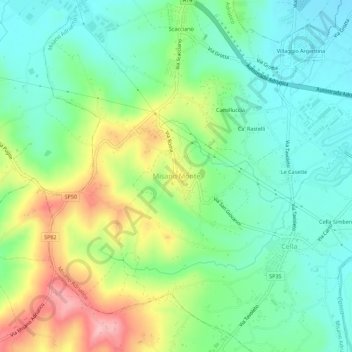 Mappa topografica Misano Monte, altitudine, rilievo